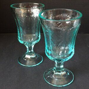 2 Vintage Indiana Glass Goblets Stems Aqua Blue MADRID Collection NEW 1970s-80s